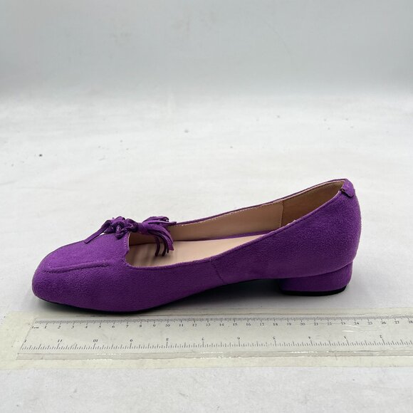 YDN Purple Block Low Heel Loafers Square Toe Tassel Fringed Pump Slip On Shoe - Picture 2 of 8